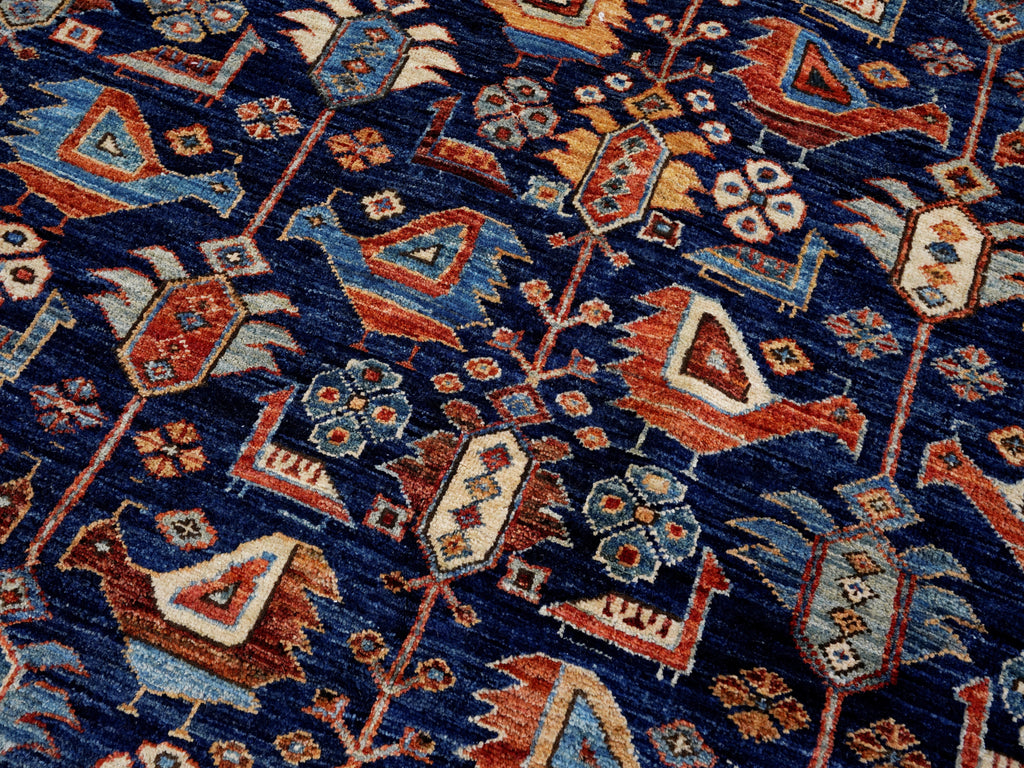 6x9 Ft Blue Afghan Oriental Rug - Hand Knotted Area Rug - Bird Design
