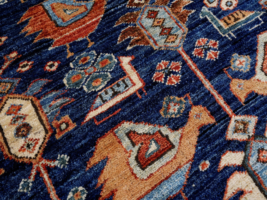 6x9 Ft Blue Afghan Oriental Rug - Hand Knotted Area Rug - Bird Design