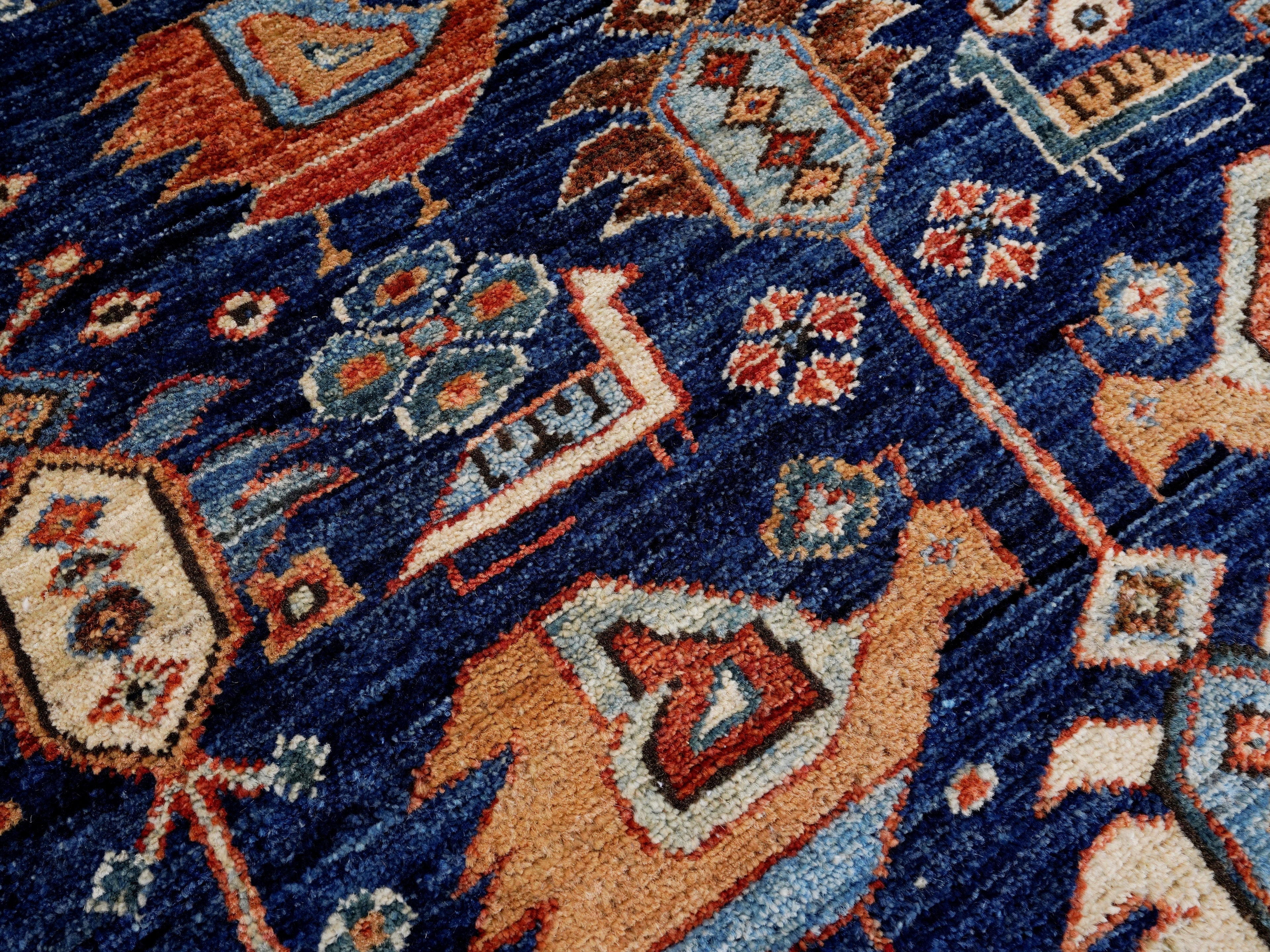 6x9 Ft Blue Afghan Oriental Rug - Hand Knotted Area Rug - Bird Design