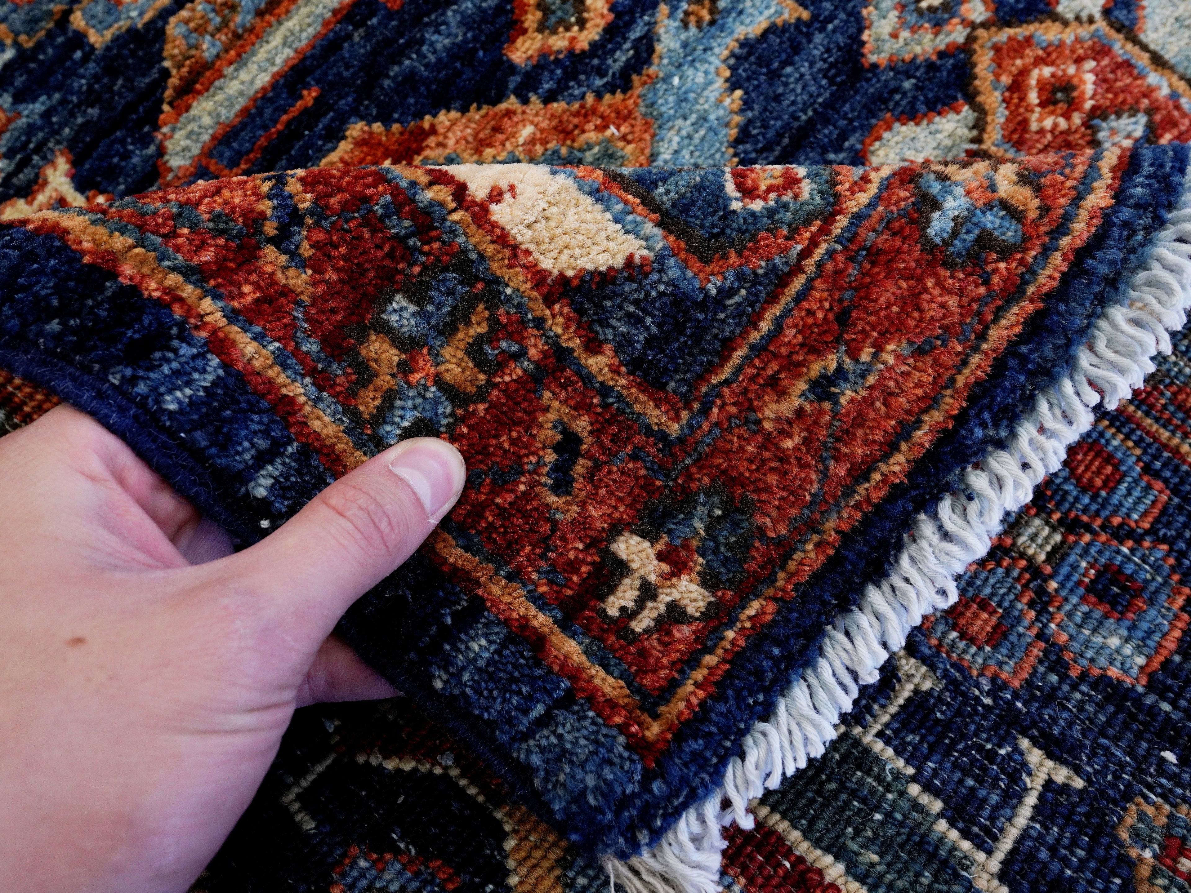 6x9 Ft Blue Afghan Oriental Rug - Hand Knotted Area Rug - Bird Design