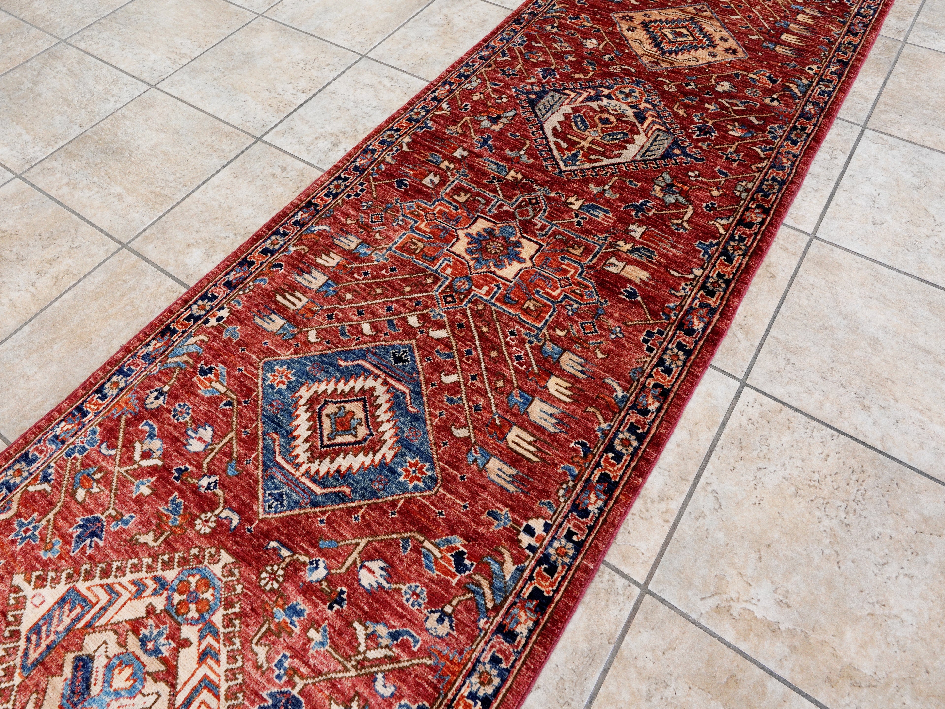 14 Ft Red Afghan Oriental Runner Rug - Hand Knotted Wool Rug