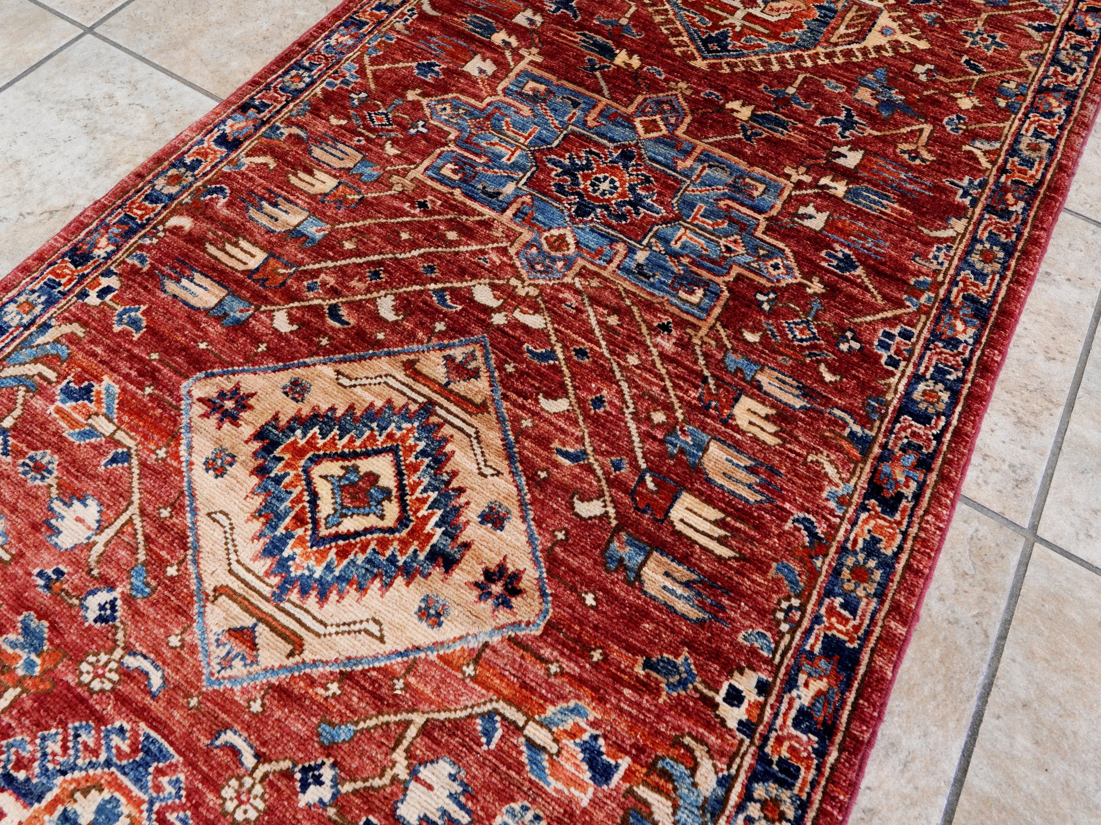 14 Ft Red Afghan Oriental Runner Rug - Hand Knotted Wool Rug