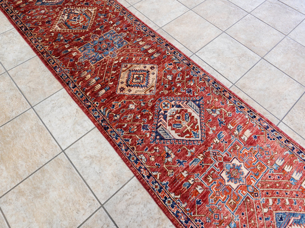 14 Ft Red Afghan Oriental Runner Rug - Hand Knotted Wool Rug