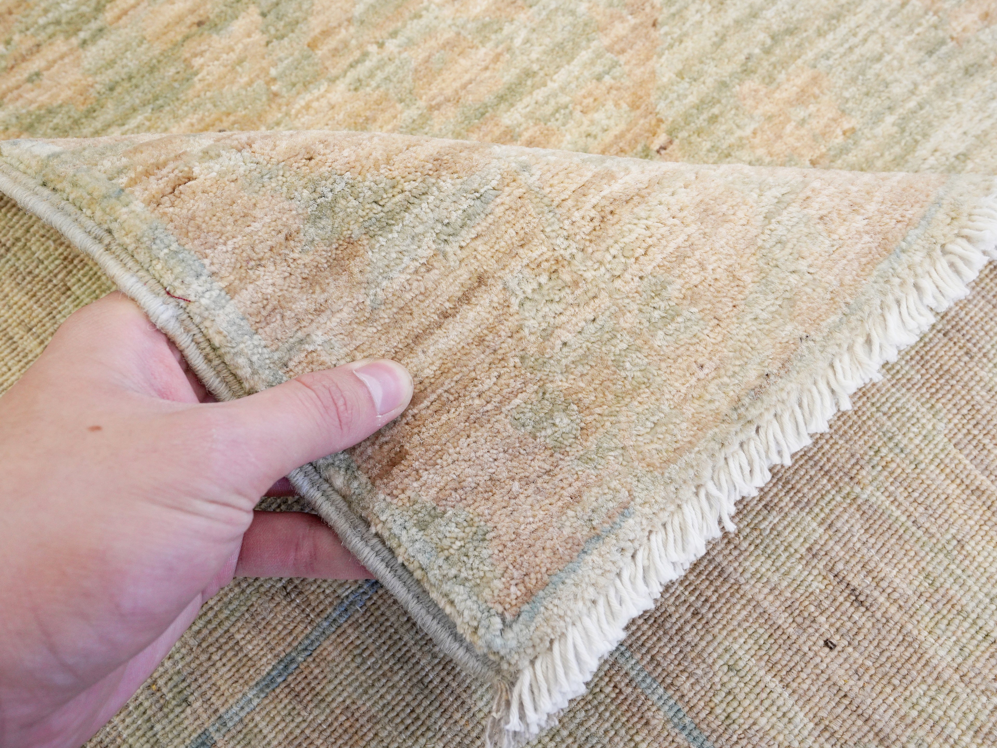 6x9 Green & Beige Gabbeh Rug – Hand Knotted Area Rug