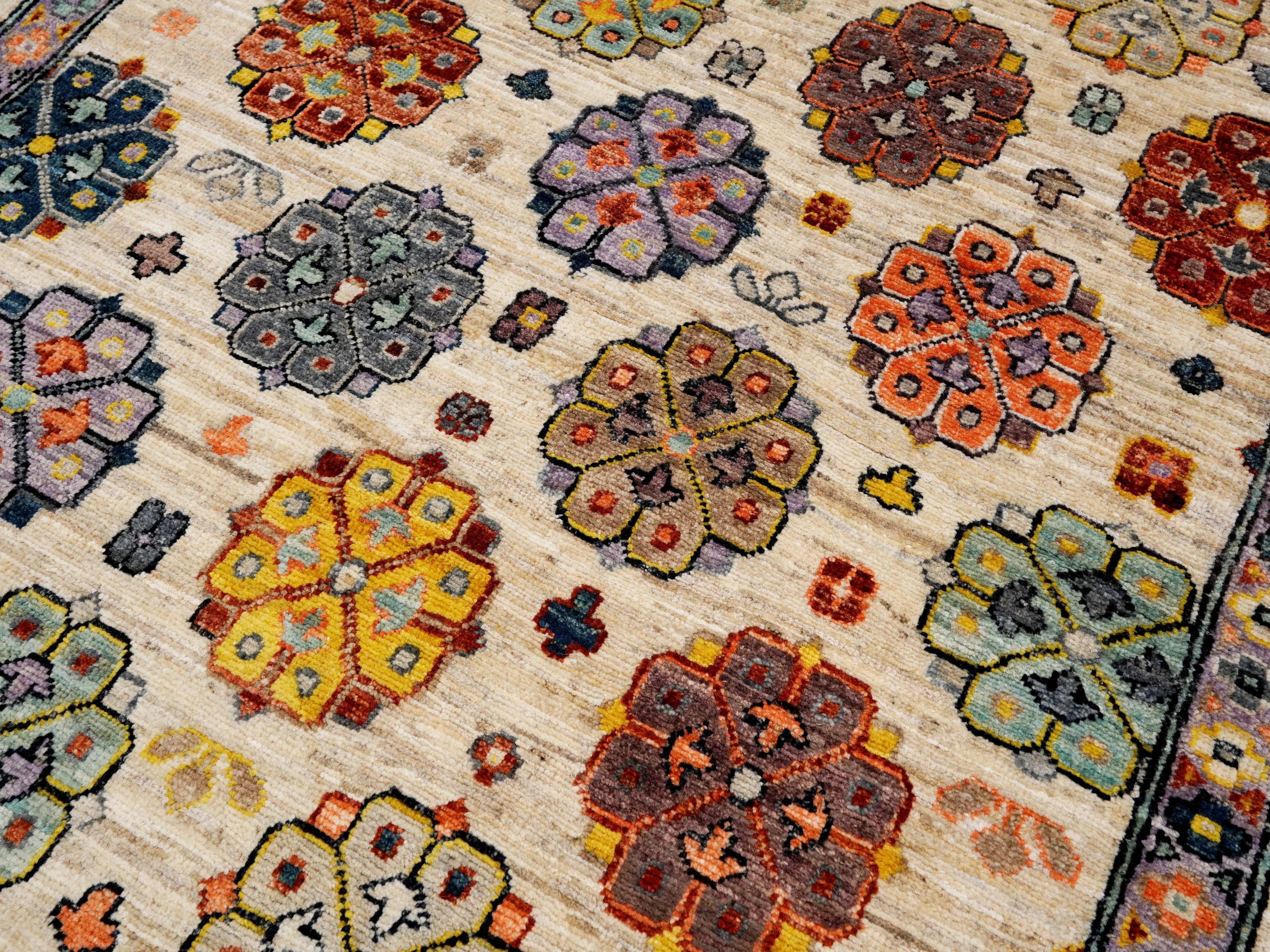 3x5 Ft Beige Floral Rug - Hand Knotted Afghan Rug