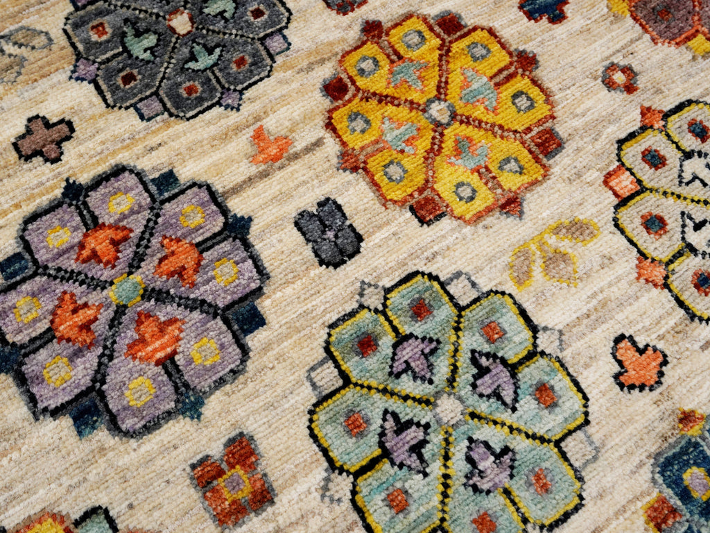 3x5 Ft Beige Floral Rug - Hand Knotted Afghan Rug