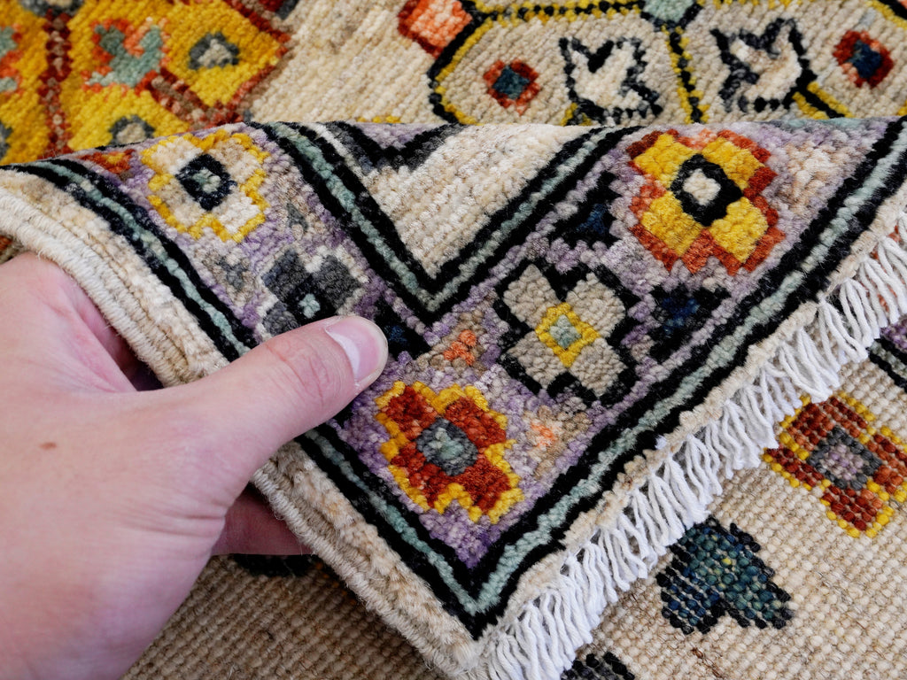3x5 Ft Beige Floral Rug - Hand Knotted Afghan Rug