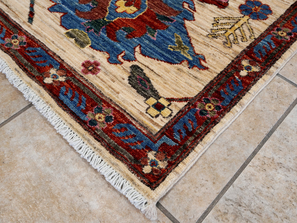 5x7 Ft Red & Beige Floral Rug - Afghan Hand Knotted Rug