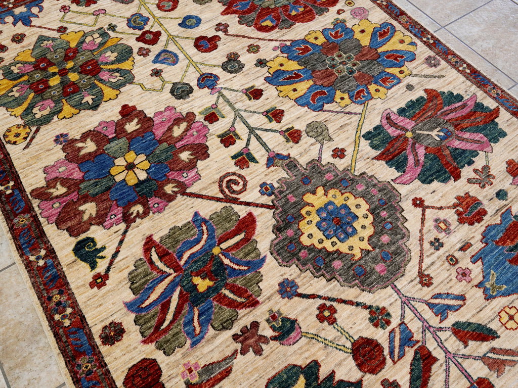 5x7 Ft Red & Beige Floral Rug - Afghan Hand Knotted Rug