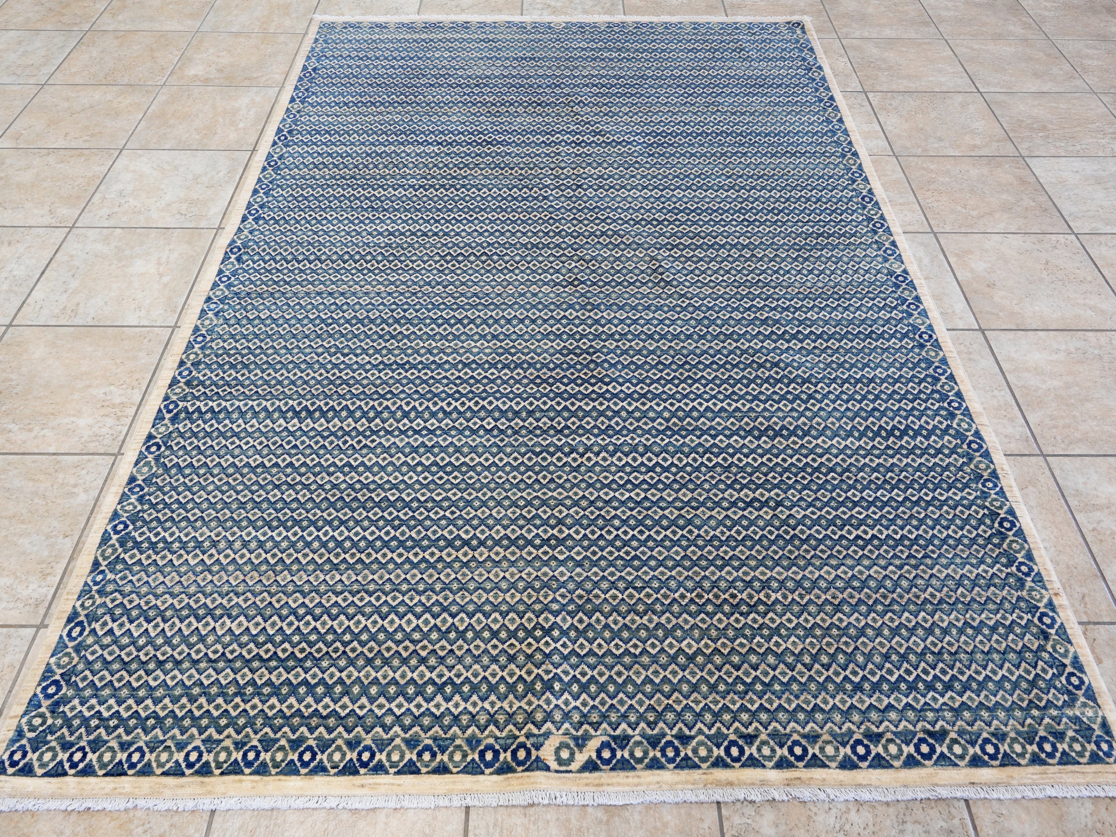 5x8 Ft Blue Gabbeh Rug - Hand Knotted Wool Area Rug