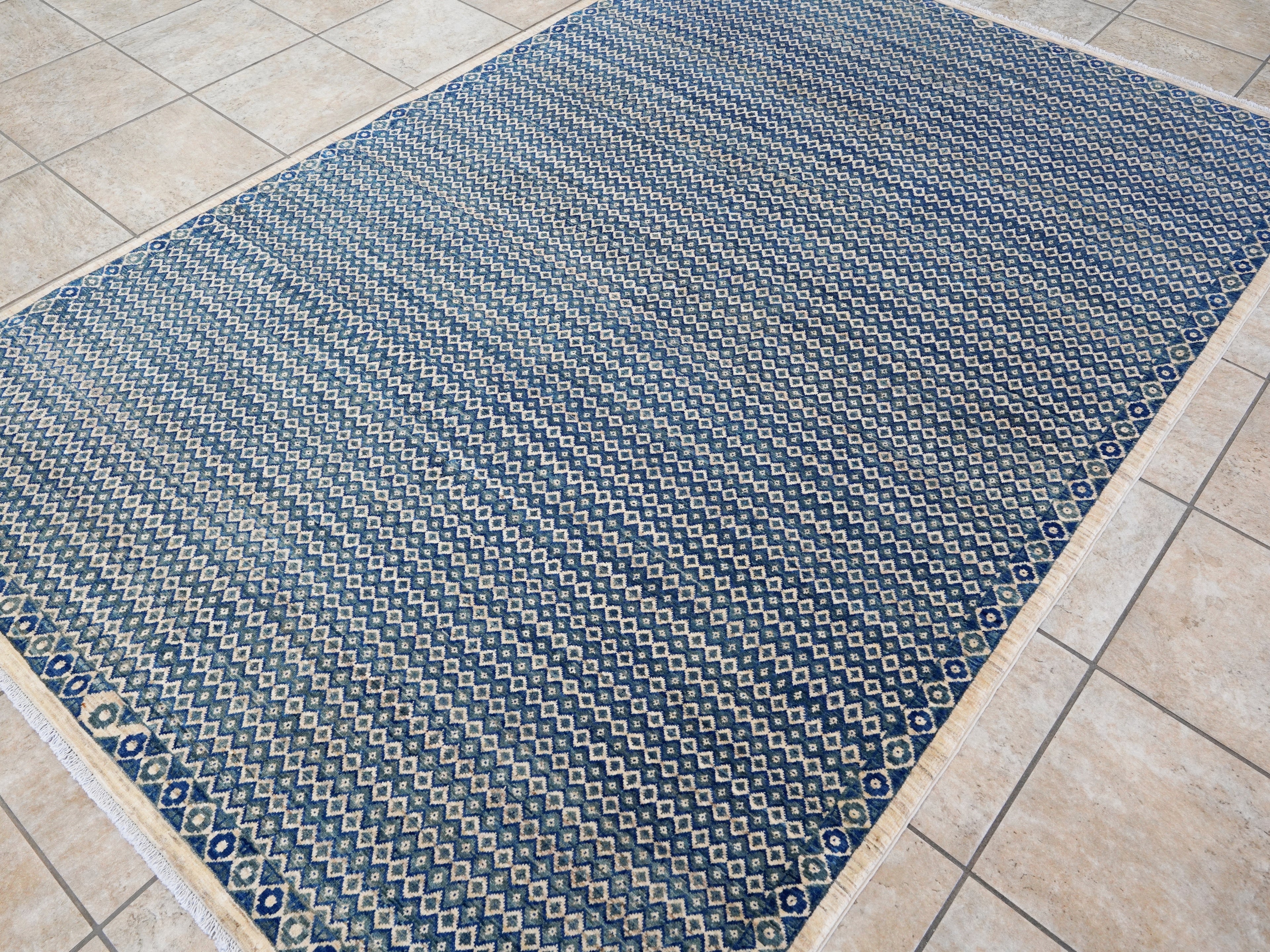 5x8 Ft Blue Gabbeh Rug - Hand Knotted Wool Area Rug
