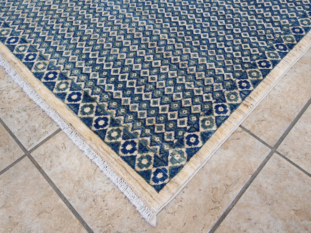 5x8 Ft Blue Gabbeh Rug - Hand Knotted Wool Area Rug