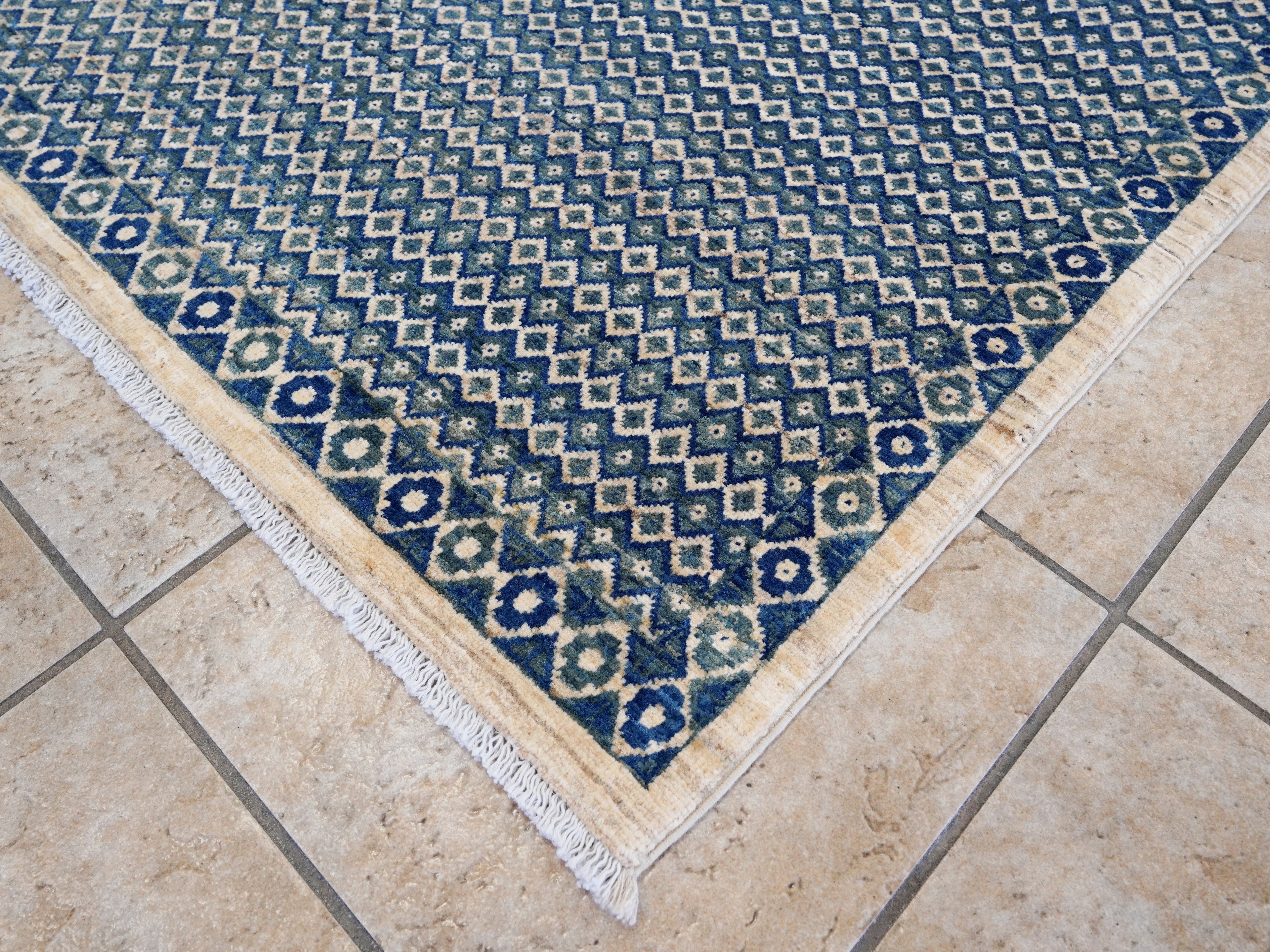 5x8 Ft Blue Gabbeh Rug - Hand Knotted Wool Area Rug