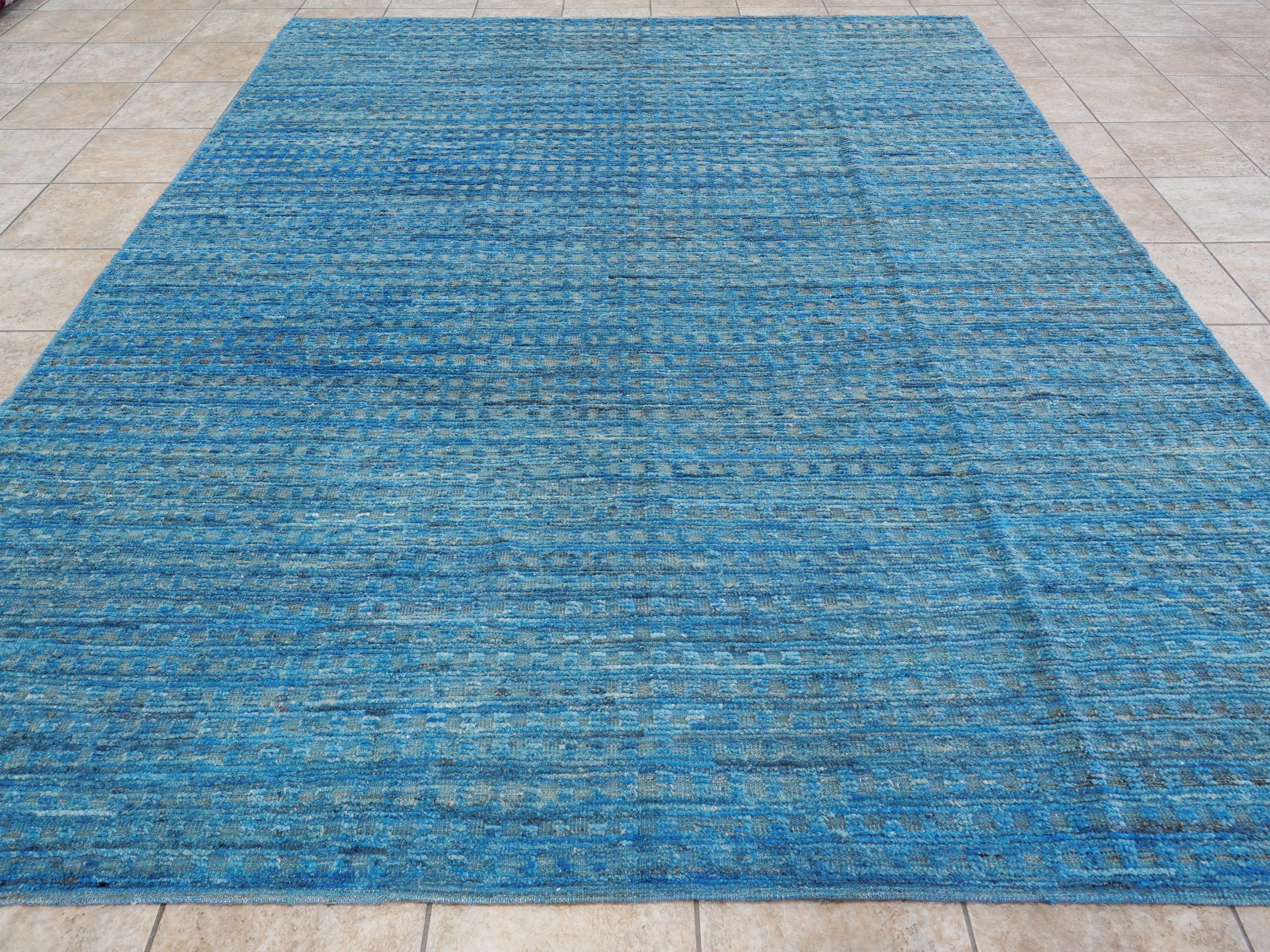 8x10 Ft Blue Moroccan Rug - Hand Knotted Area Rug