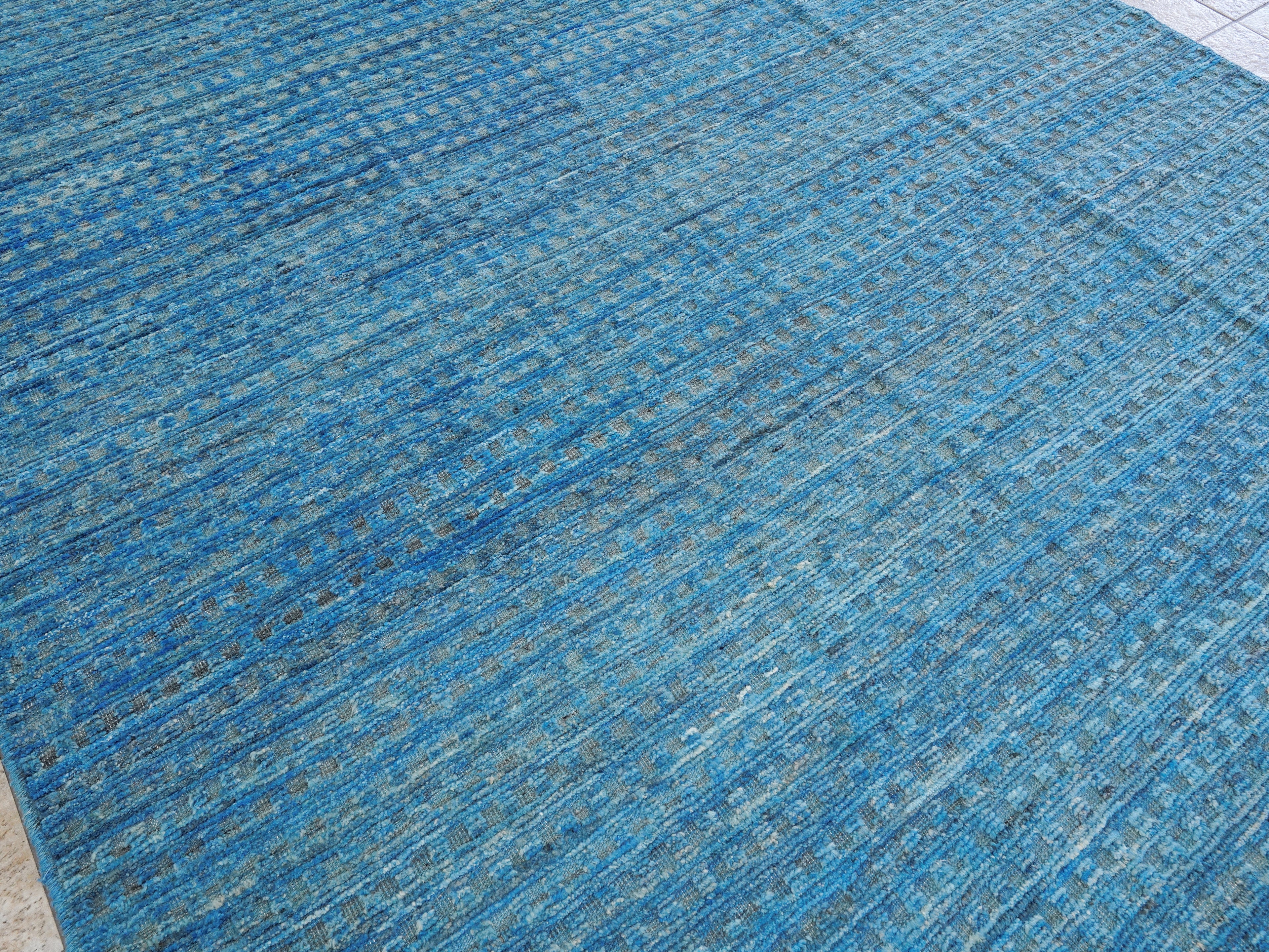 8x10 Ft Blue Moroccan Rug - Hand Knotted Area Rug