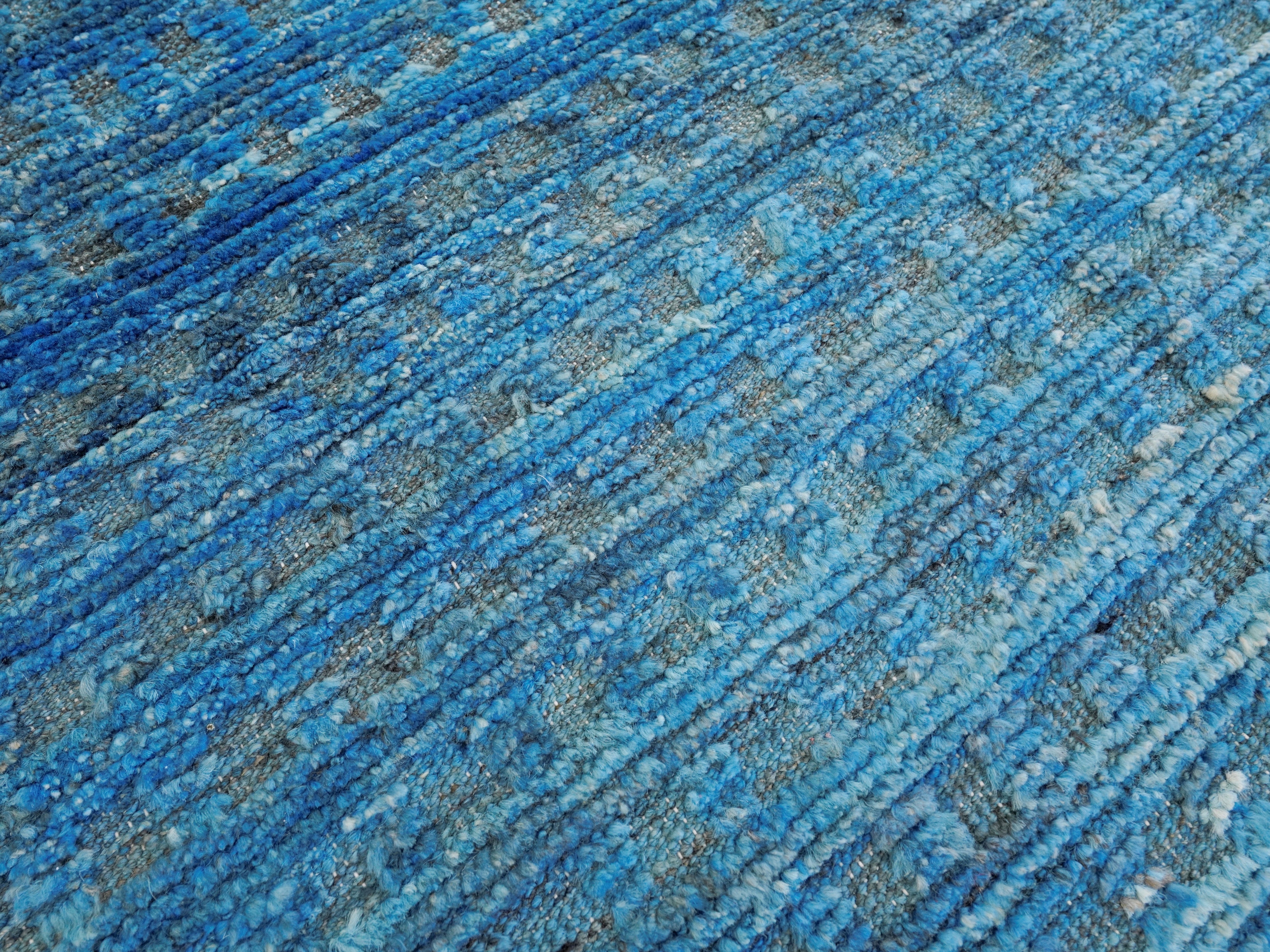 8x10 Ft Blue Moroccan Rug - Hand Knotted Area Rug