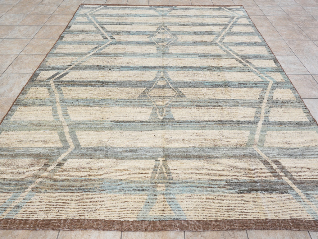 8x10 Ft Beige & Blue Moroccan Rug - Hand Knotted Area Rug