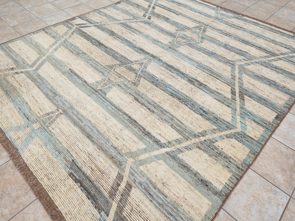 8x10 Ft Beige & Blue Moroccan Rug - Hand Knotted Area Rug