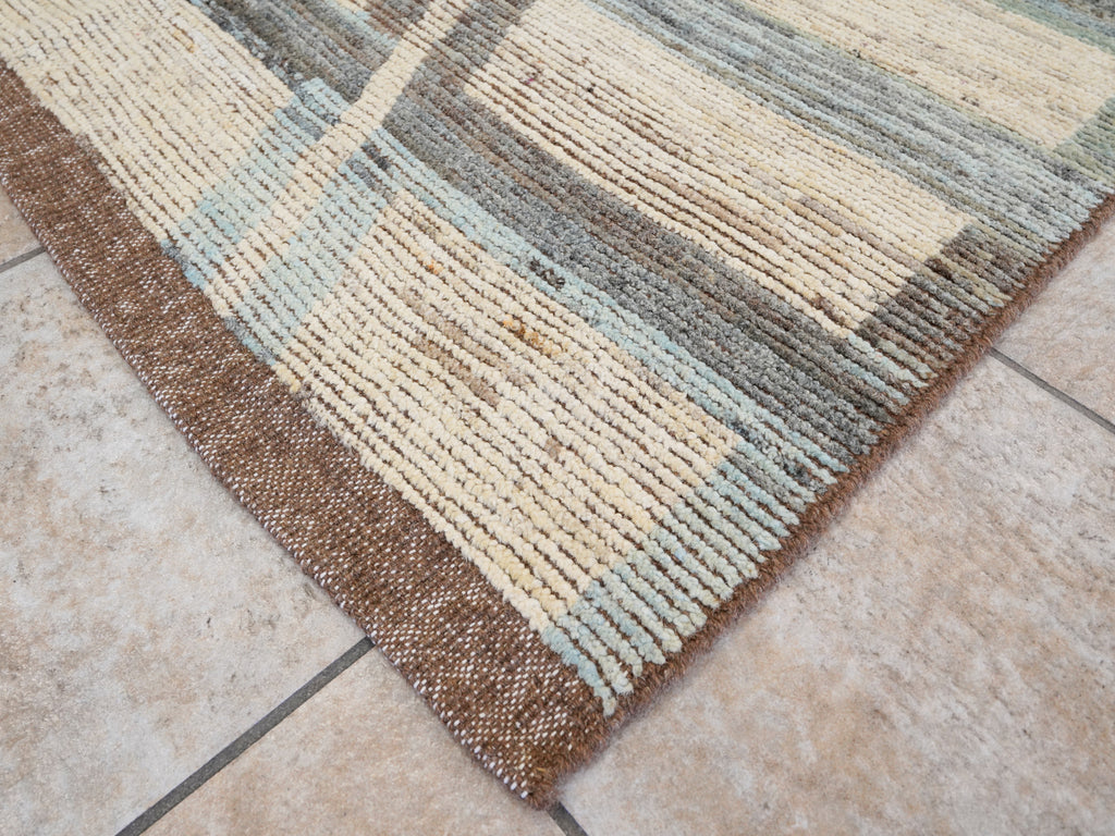 8x10 Ft Beige & Blue Moroccan Rug - Hand Knotted Area Rug