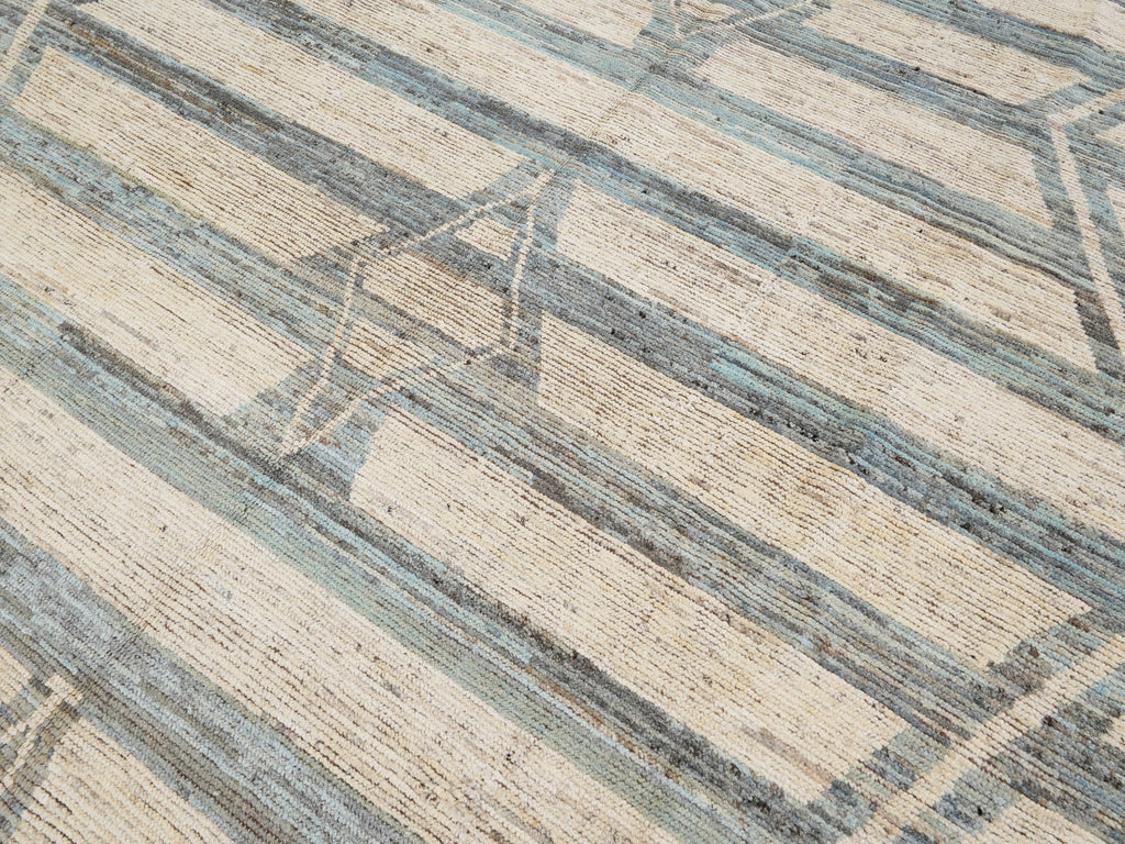 8x10 Ft Beige & Blue Moroccan Rug - Hand Knotted Area Rug