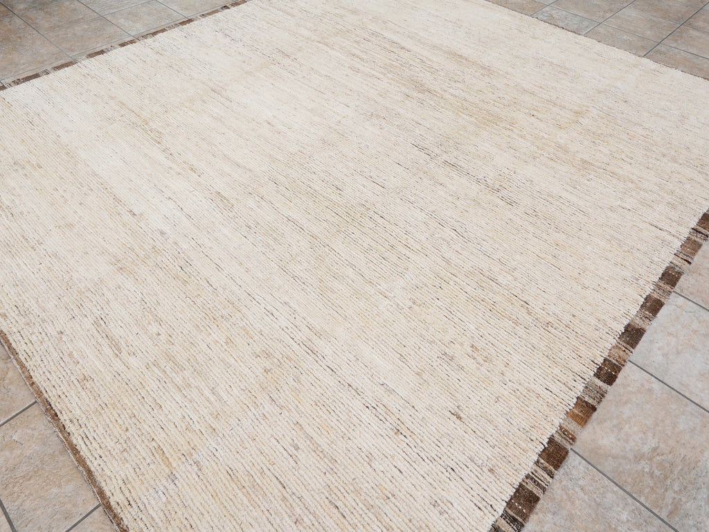 9x10 Ft Beige Moroccan Rug - Hand Knotted Area Rug
