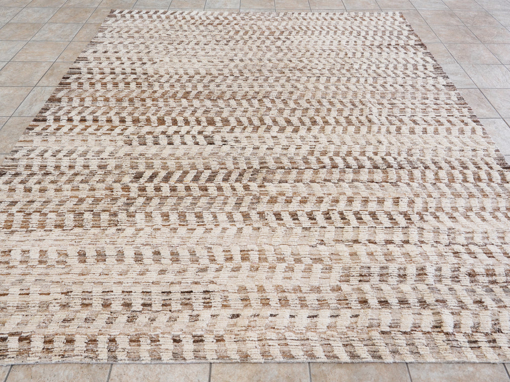 9x10 Ft Beige Moroccan Rug - Hand Knotted Area Rug