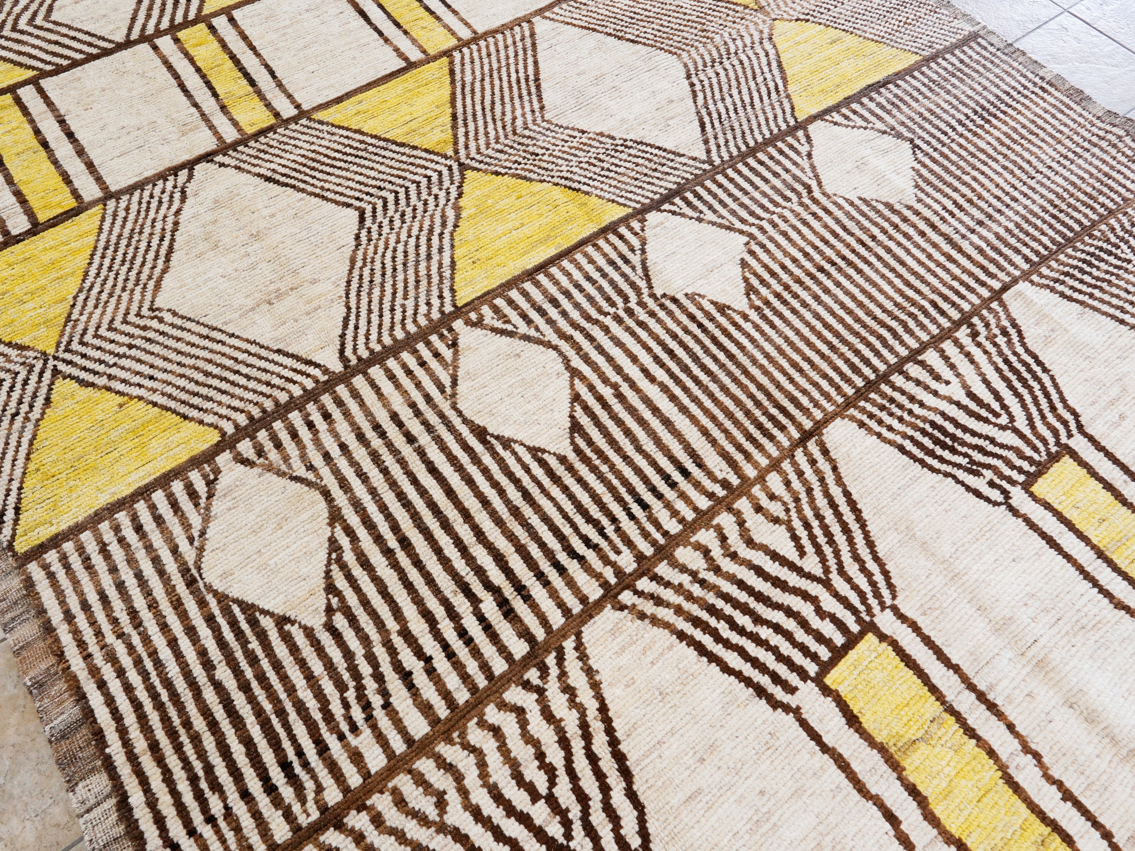 8x10 Ft Yellow Moroccan Rug - Hand Knotted Area Rug