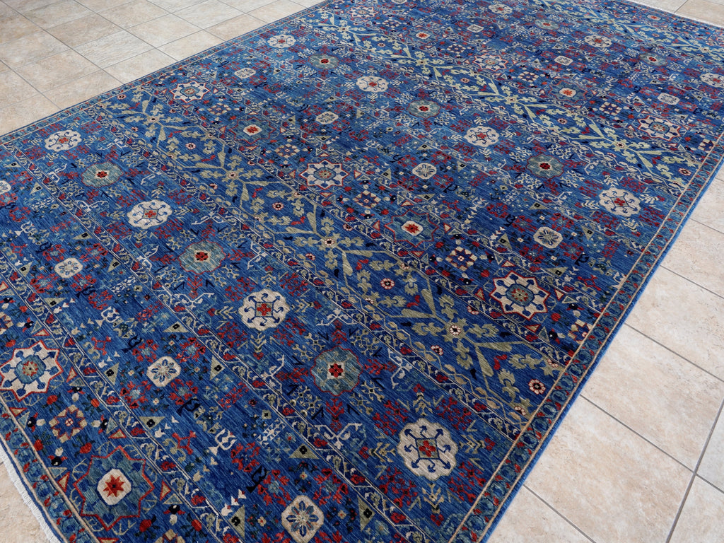 8x14 Ft Blue Mamluk Rug - Hand Knotted Area Rug