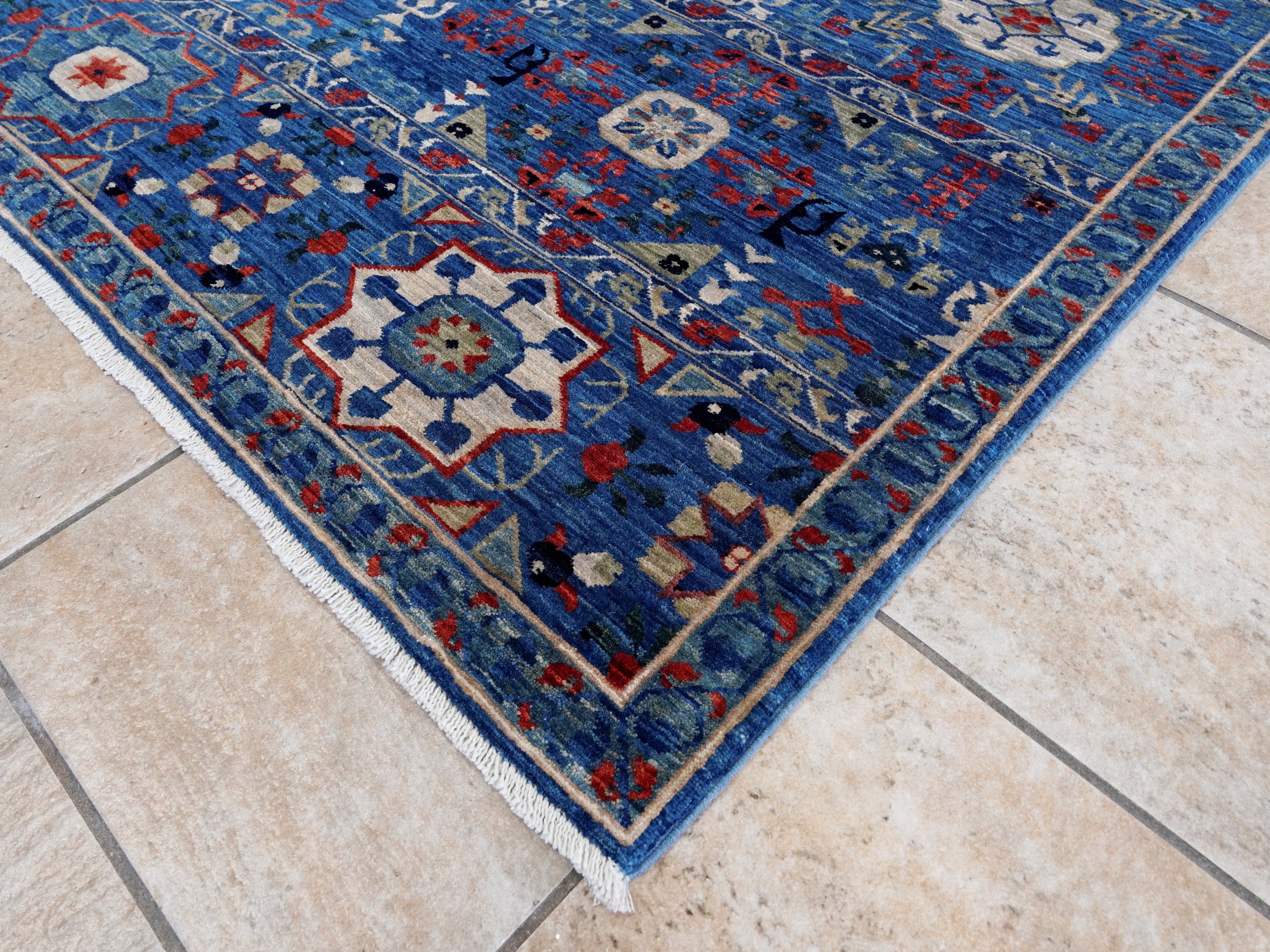 8x14 Ft Blue Mamluk Rug - Hand Knotted Area Rug