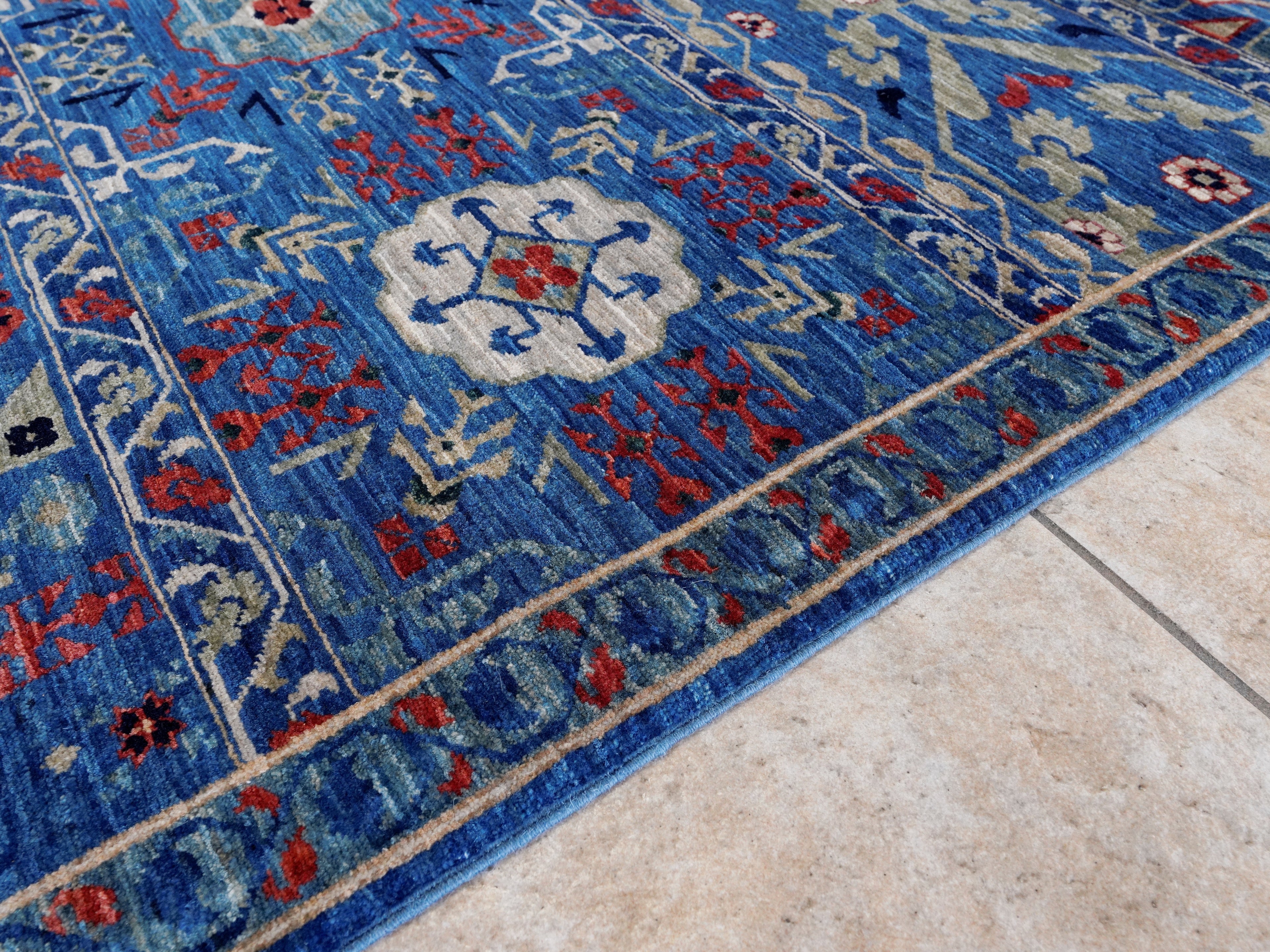 8x14 Ft Blue Mamluk Rug - Hand Knotted Area Rug
