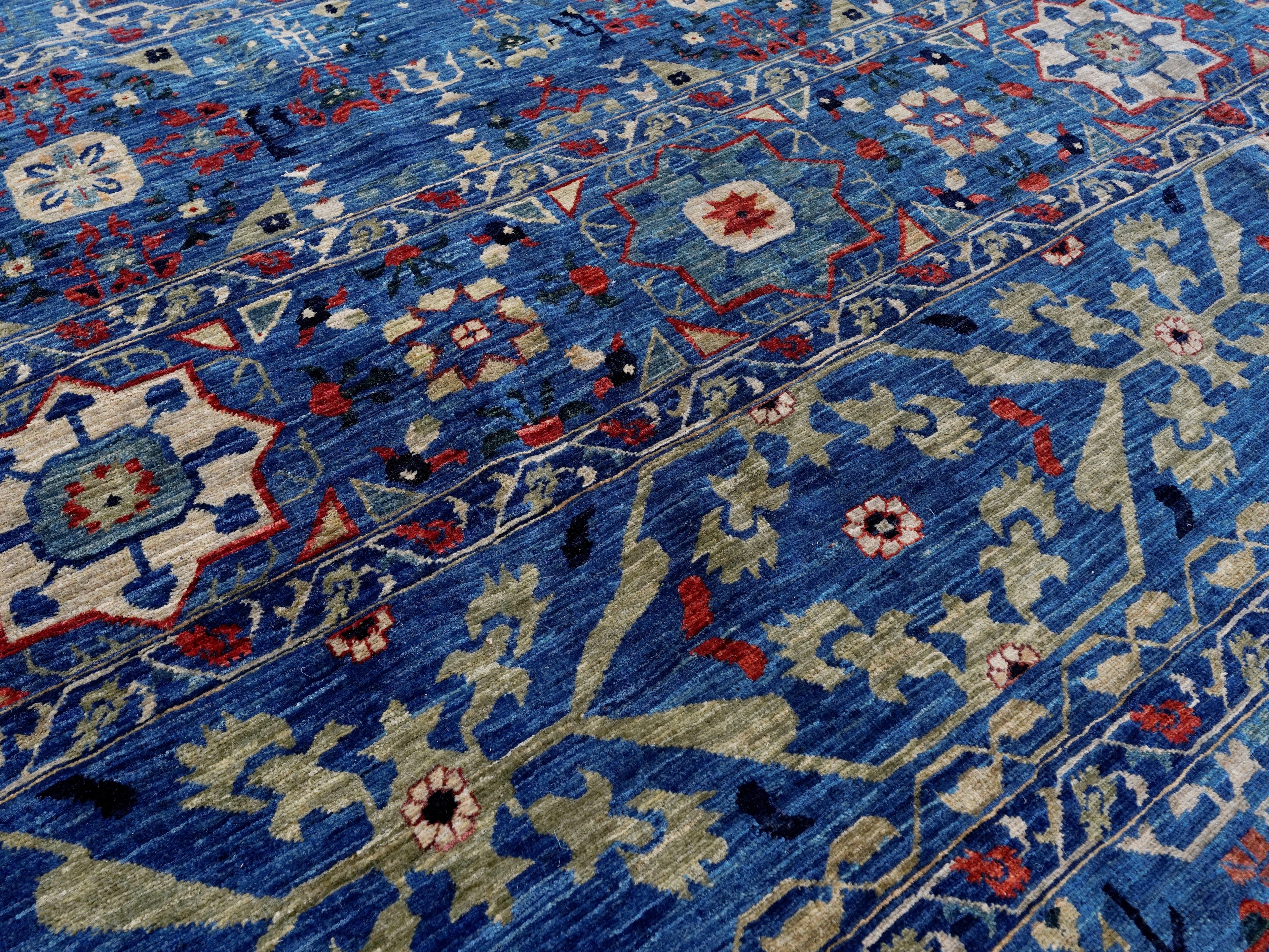 8x14 Ft Blue Mamluk Rug - Hand Knotted Area Rug