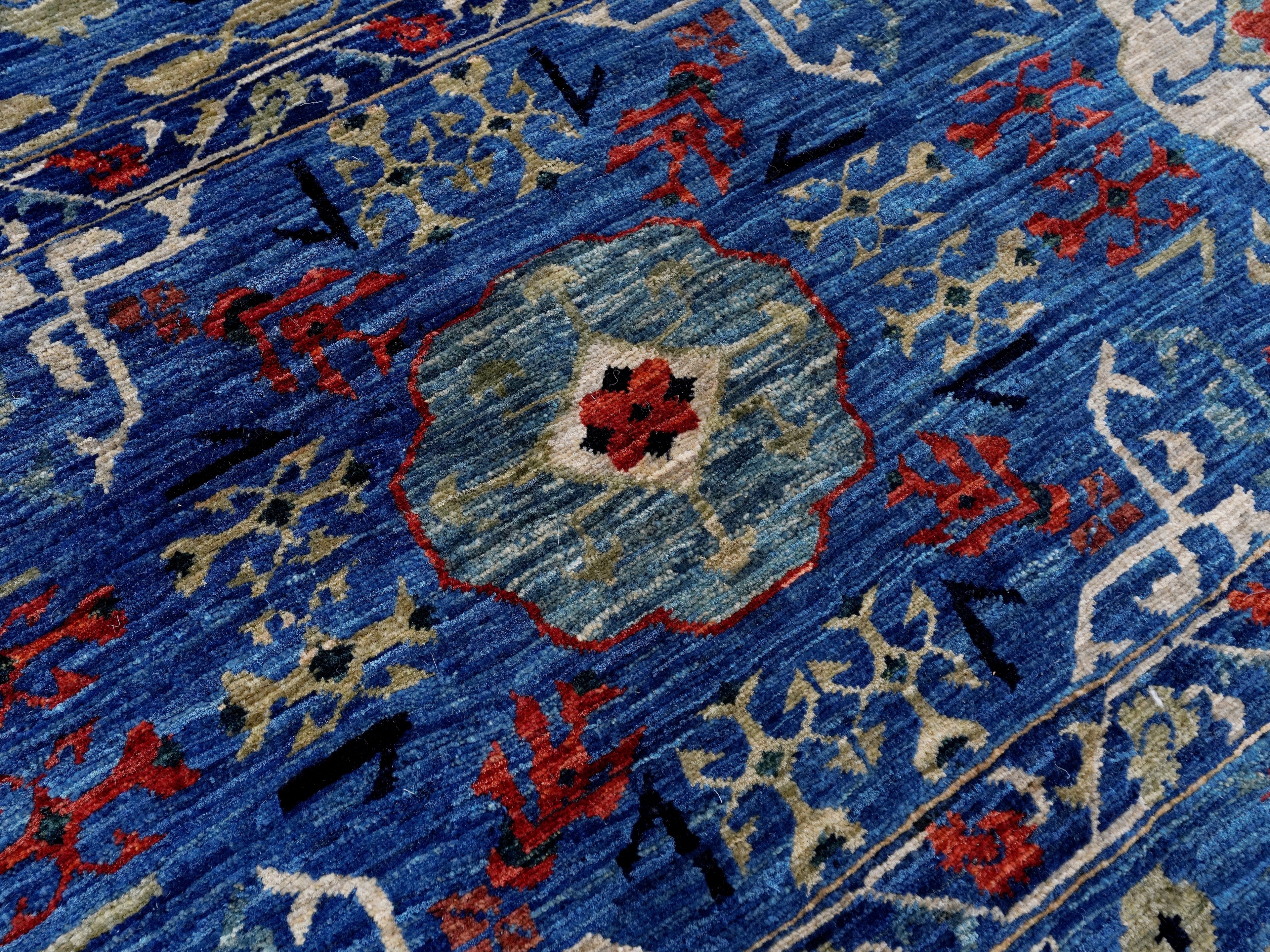 8x14 Ft Blue Mamluk Rug - Hand Knotted Area Rug