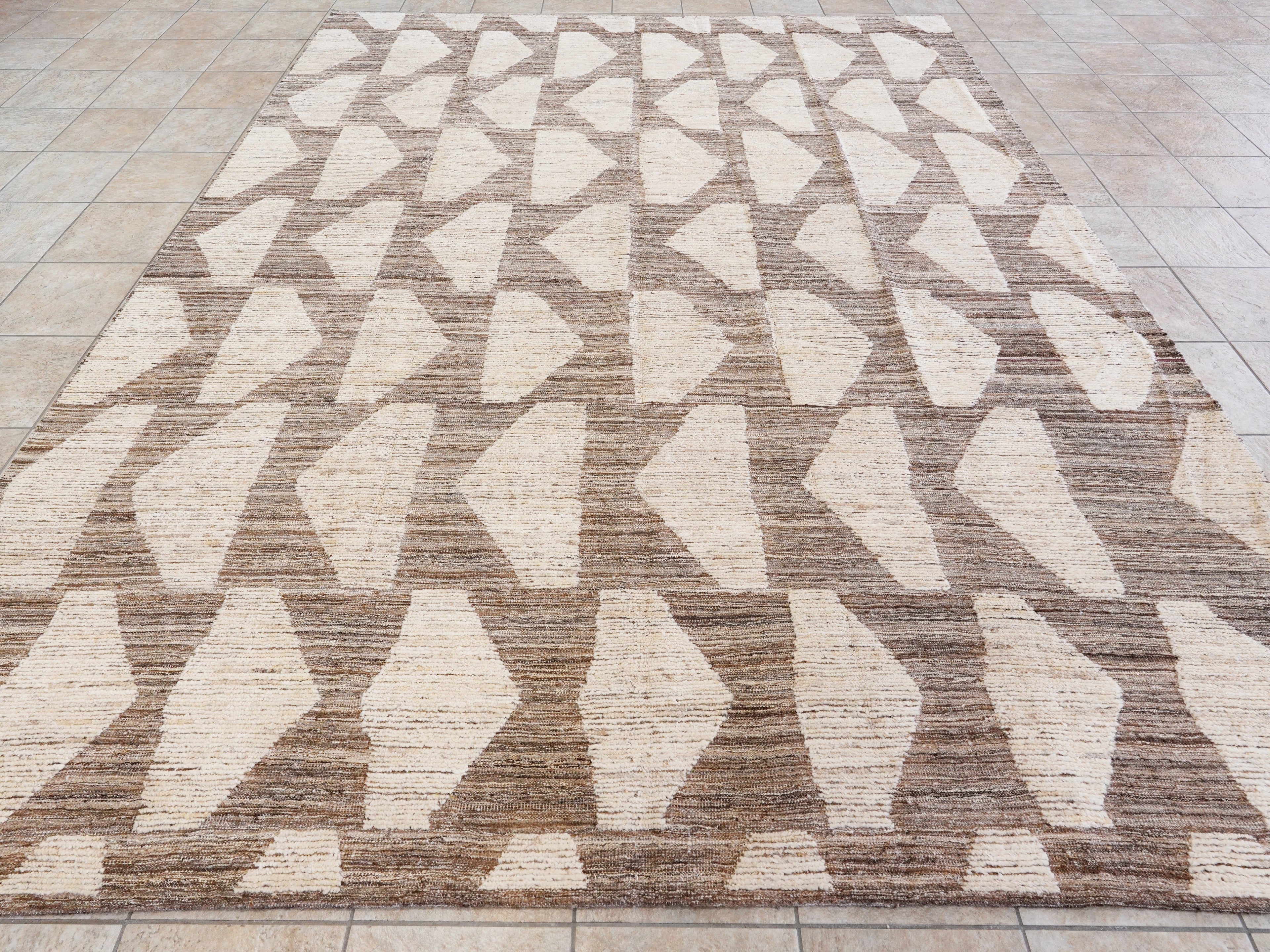9x12 Ft Beige Moroccan Rug - Hand Knotted Wool Area Rug