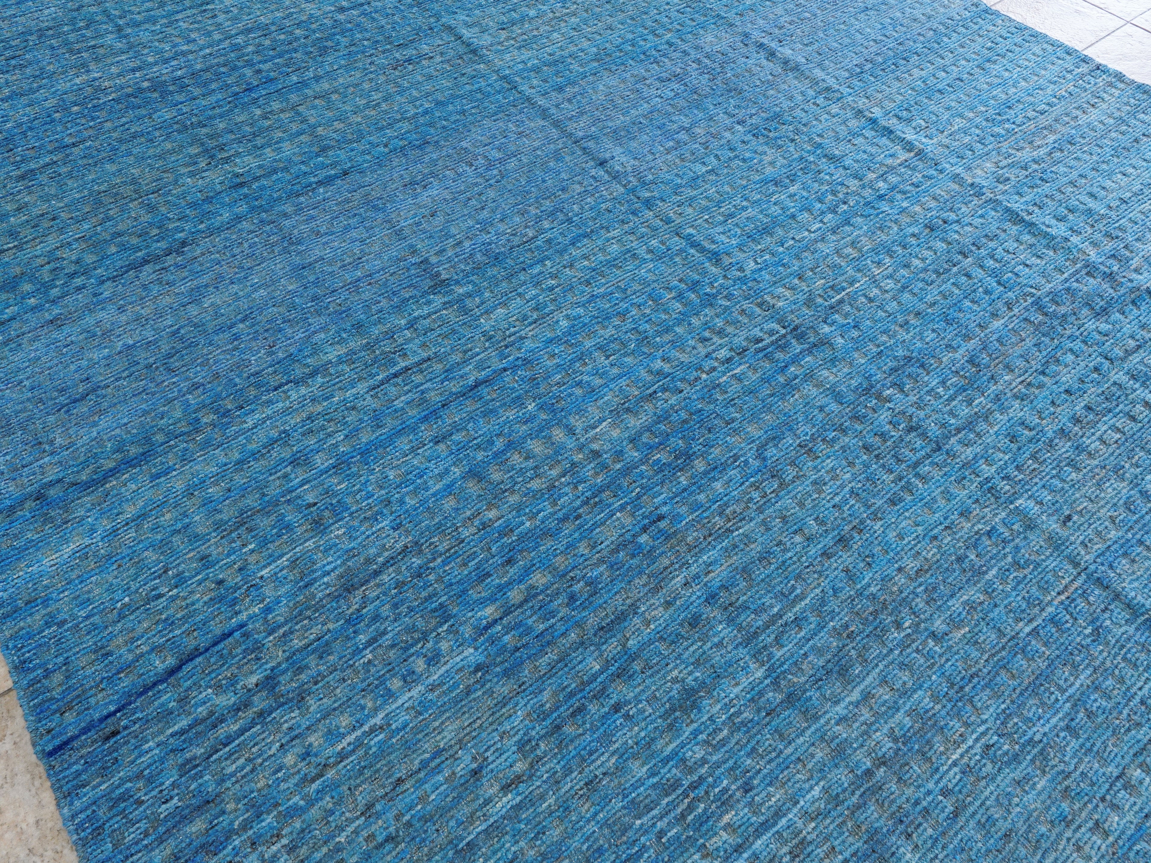 10x14 Ft Blue Moroccan Rug - Contemporary Area Rug