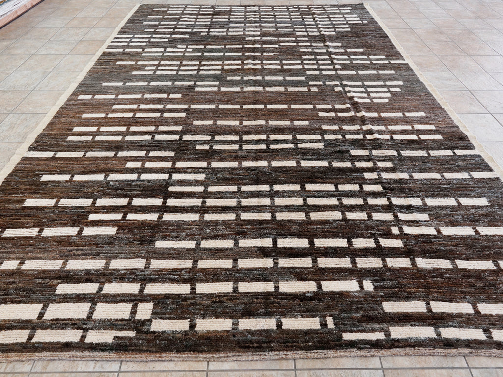 10x14 Ft Brown Moroccan Rug - Afghan Handmade Wool Rug