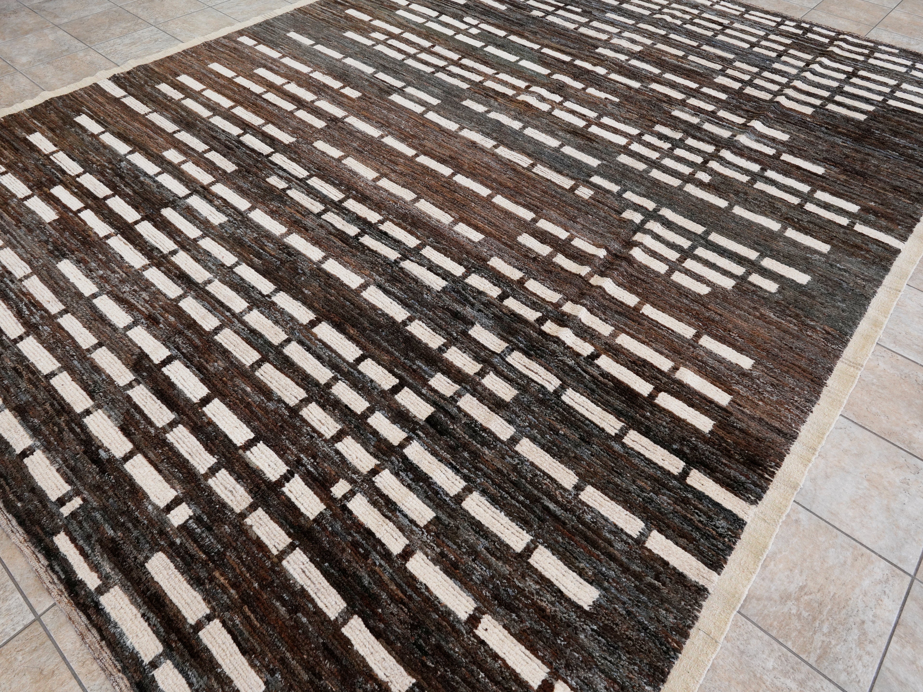 10x14 Ft Brown Moroccan Rug - Afghan Handmade Wool Rug