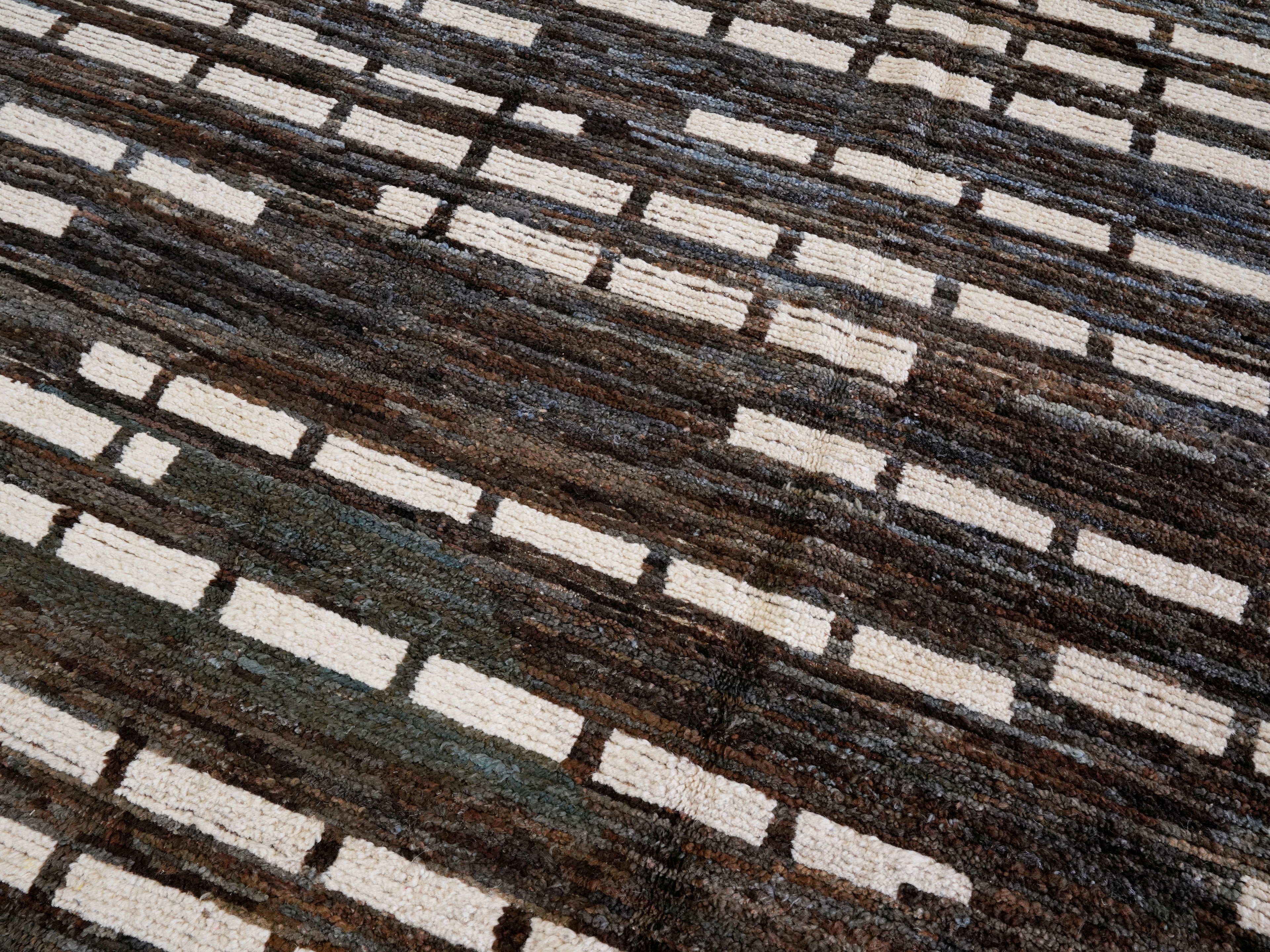 10x14 Ft Brown Moroccan Rug - Afghan Handmade Wool Rug
