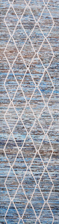 13 Ft Blue Moroccan Runner Rug - Hand Knotted Afghan Rug