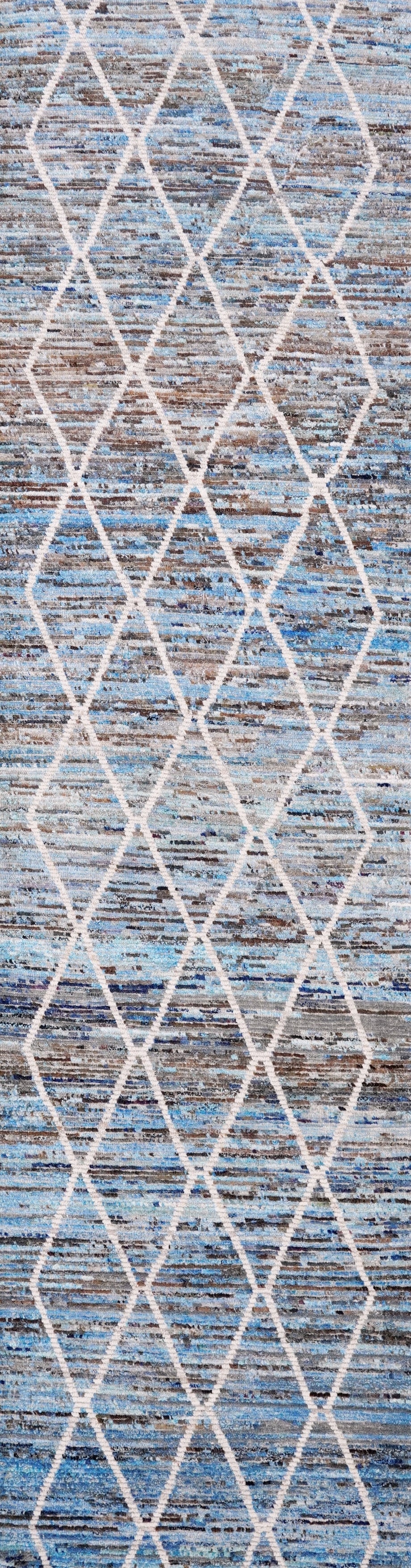 13 Ft Blue Moroccan Runner Rug - Hand Knotted Afghan Rug
