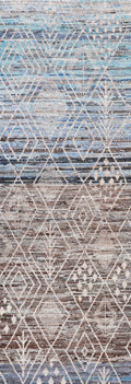 9 Ft Blue & Brown Moroccan Runner Rug - Hand Knotted Afghan Rug