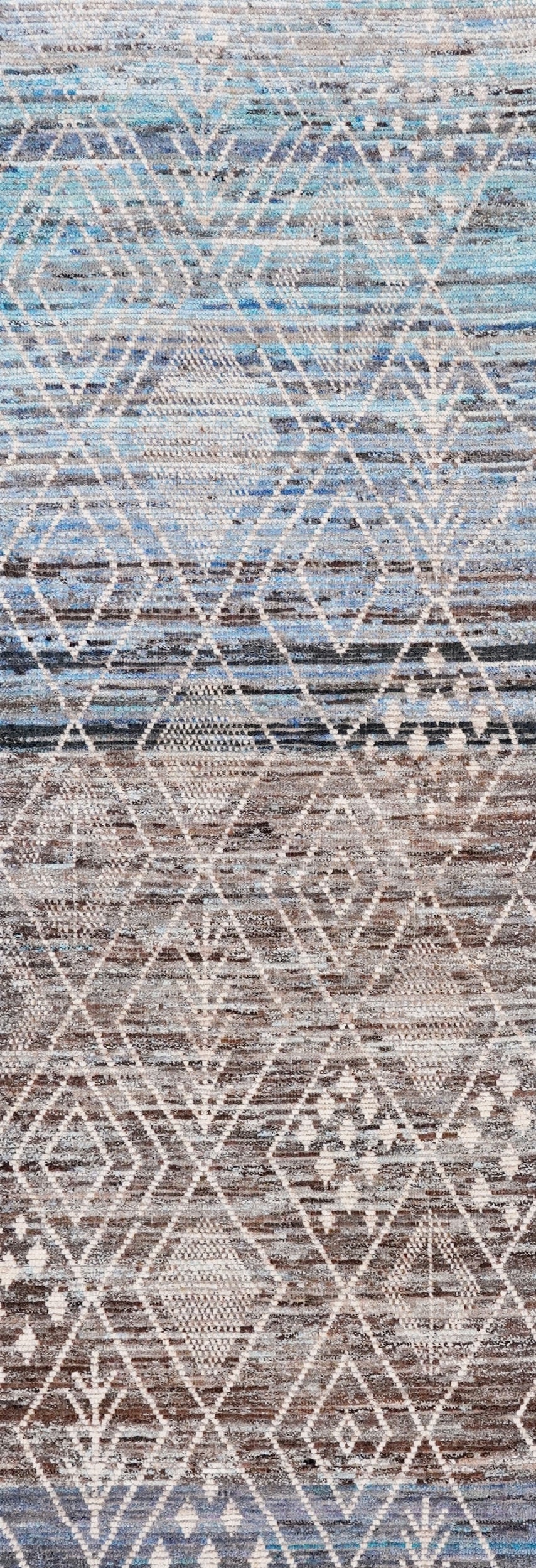 9 Ft Blue & Brown Moroccan Runner Rug - Hand Knotted Afghan Rug