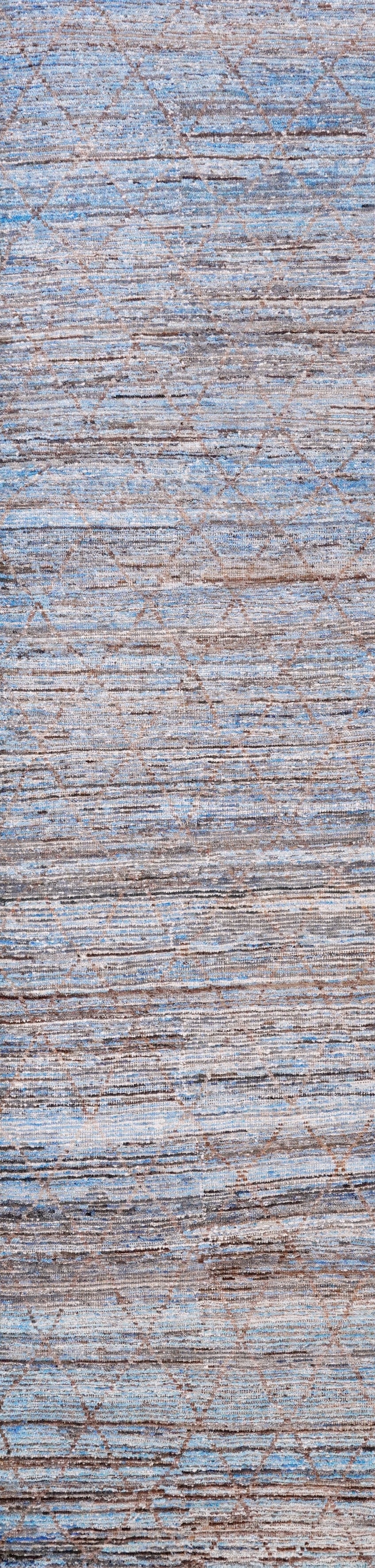13 Ft Blue Moroccan Runner Rug - Hand Knotted Afghan Rug