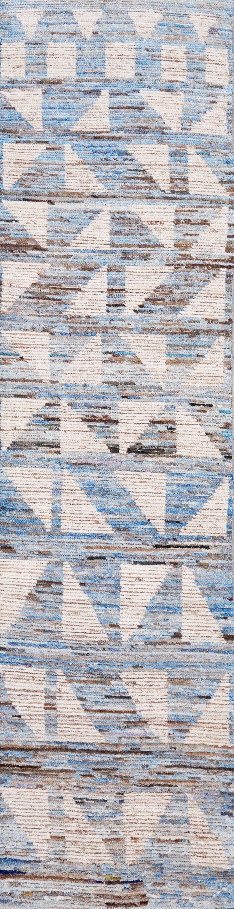 12 Ft Blue Moroccan Runner Rug - Hand Knotted Afghan Rug