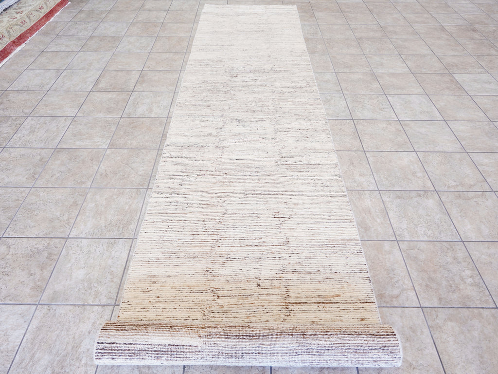 19 Ft Beige Moroccan Runner Rug - Hand Knotted Afghan Hallway Rug