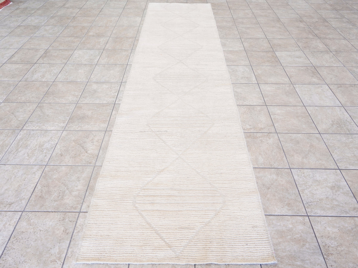 13 Ft Beige Moroccan Runner Rug - Hand Knotted Afghan Rug