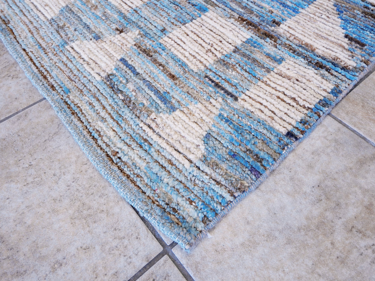 12 Ft Blue Moroccan Runner Rug - Hand Knotted Afghan Rug
