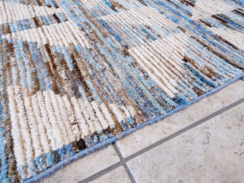 12 Ft Blue Moroccan Runner Rug - Hand Knotted Afghan Rug