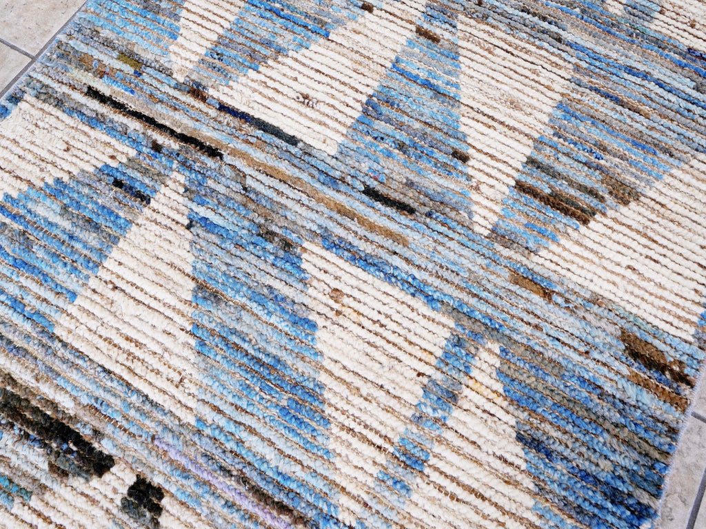 12 Ft Blue Moroccan Runner Rug - Hand Knotted Afghan Rug
