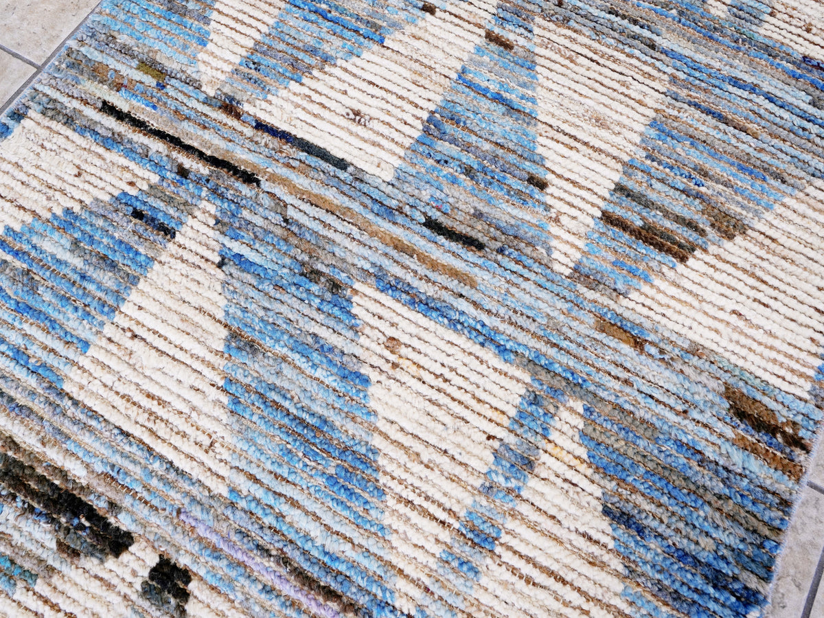 12 Ft Blue Moroccan Runner Rug - Hand Knotted Afghan Rug