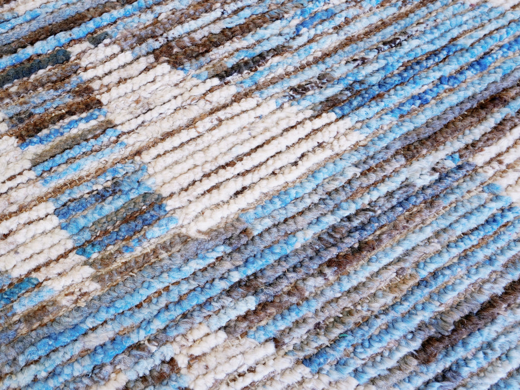 12 Ft Blue Moroccan Runner Rug - Hand Knotted Afghan Rug